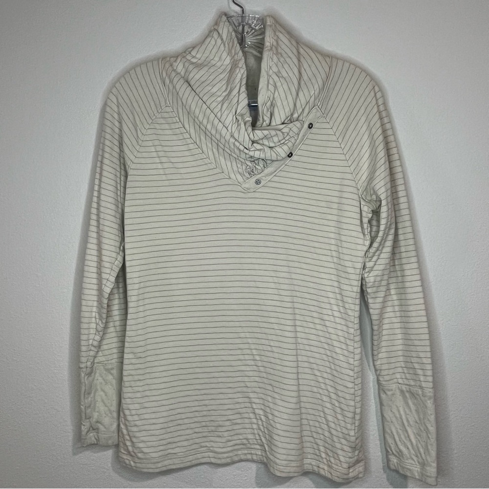 Columbia Cream Striped Mock Neck Pullover Sweatshirt S